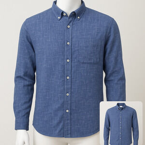 Rowm Blue Textured Button Down Shirt Casual Lightweight  Medium